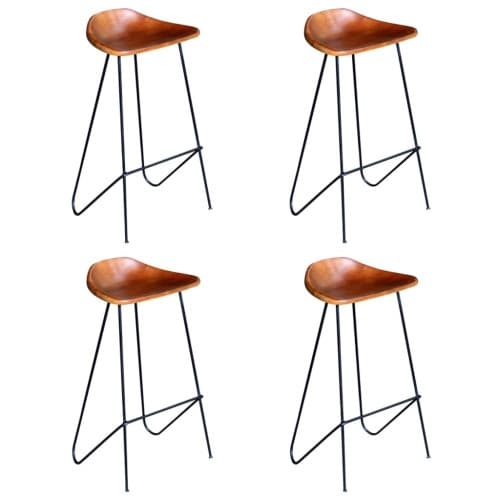 Barstolar 4 st brun äkta läder