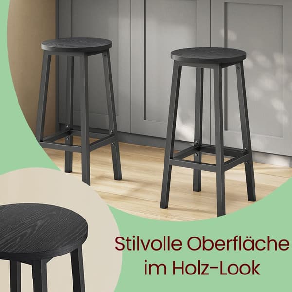 Barkrukken set van 2, barstoelen 65 cm hoog, keukenstoelen met metalen frame