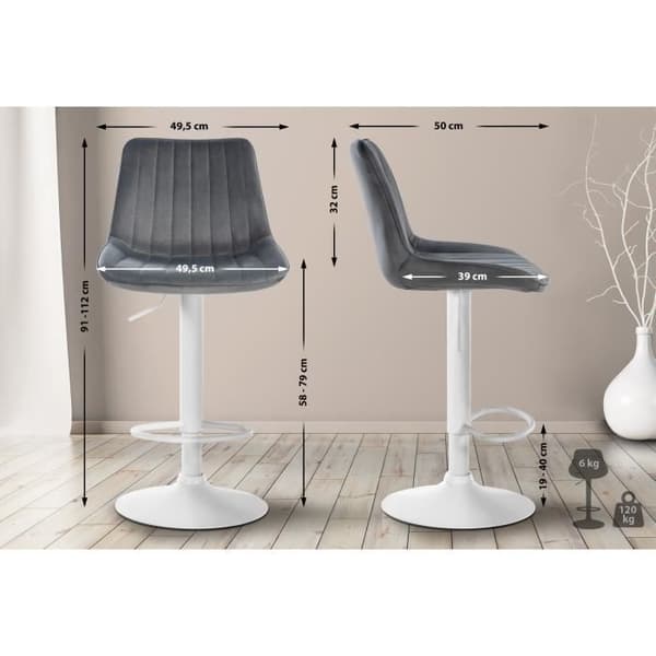 Toni Barpall i Velvet Metal Base Justerbar höjdled, mörkgrå-vit