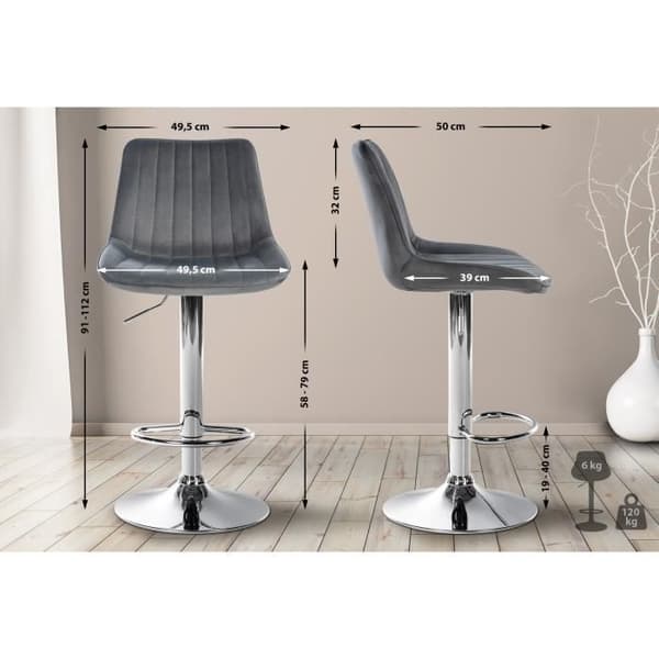 Toni Barpall i Velvet Metal Base Justerbar höjdled, mörkgrå-krom