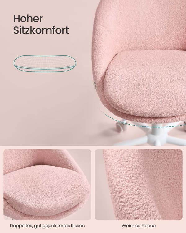 Hjemmekontorstol, SONGMICS OBG020G01, 60x60x(80-90) cm, Pastel Pink