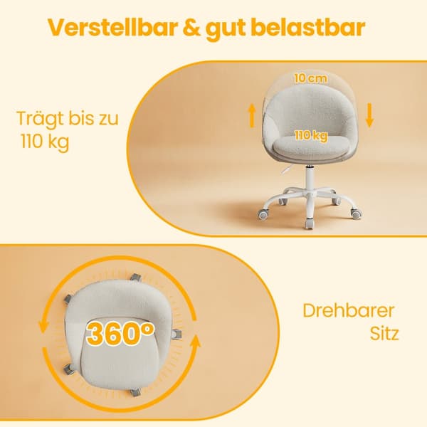 Kotitoimiston tuoli, 60x60x(80-90) cm, beige-valkoinen