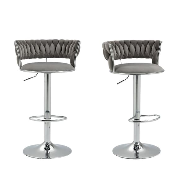 2-pack höj- och sänkbara barstolar med 360° snurrfunktion och fotstöd – moderna silverfärgade barpallar för kök, matsal, ö, bar, vinkällare