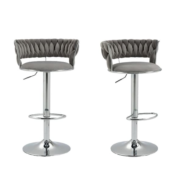 2-pack höj- och sänkbara barstolar med 360° snurrfunktion och fotstöd – moderna silverfärgade barpallar för kök, matsal, ö, bar, vinkällare