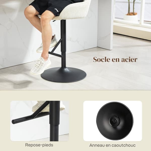 Rootz 2 Piece Justerbar barstoluppsättning - Barstolar - Counter Palls - Linen Comfort & Steel Base - 52,5 x 53 x 86,5-108 cm