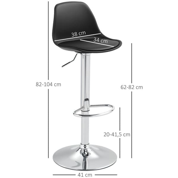 Rootz 2 Set Bar -tuolat - Baarin tuolit - Kääntötuolit - Korkeus säädettävä mukavuus - 42x38x82-104 cm - musta ja hopea