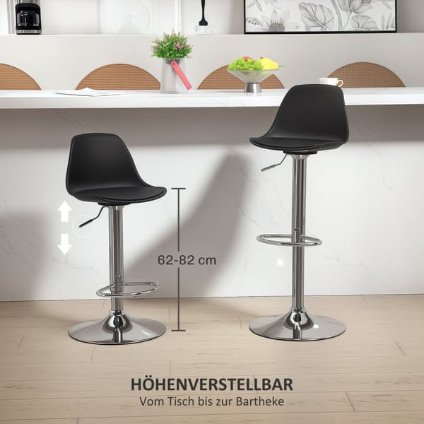 Rootz 2 Set Bar -tuolat - Baarin tuolit - Kääntötuolit - Korkeus säädettävä mukavuus - 42x38x82-104 cm - musta ja hopea
