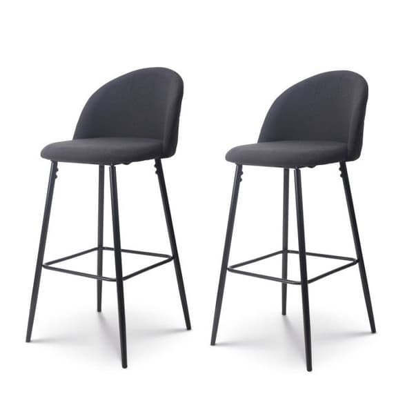 Set med 2 svarta barstolar LILI med vadderade sitsar och svarta metallben - Höjd 65 cm