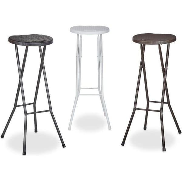 Relaxdays BASTIAN hopfällbar trädgårdspall Set om 2 utan ryggstöd Motståndskraftig Höjd 80 cm Barstol Plast Rottinglook -