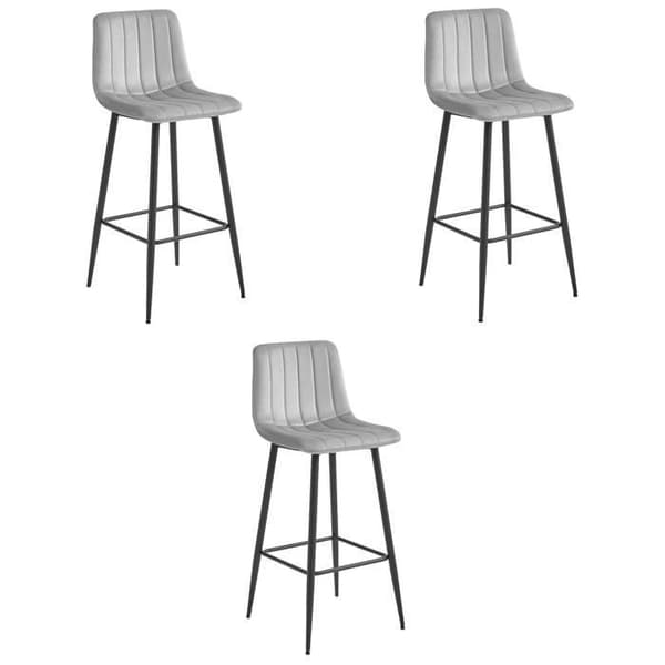 MADAME MEUBLE | Set med 3 Barstolar POZZA | Ergonomisk Design | Silvergrå Sammet