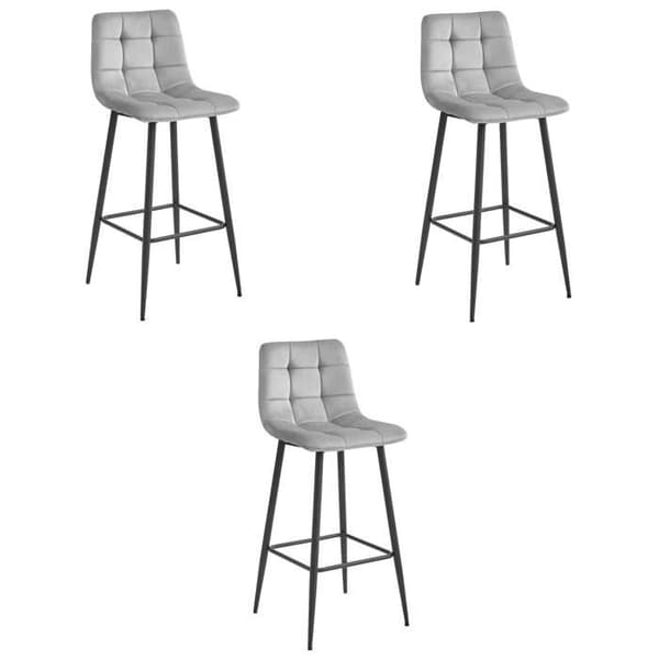 Barstolar - Madame Meuble - Set med 3 - Sittdynor i sammet - Metallben - Ljusgrå