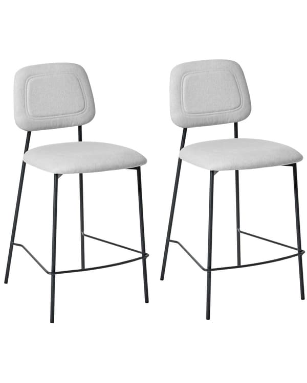 Sett med 2 Barstoler Lysegrønn Imitert Lin Svart Jernramme Benkehøyde Sete Spisestuemøbler Moderne Design