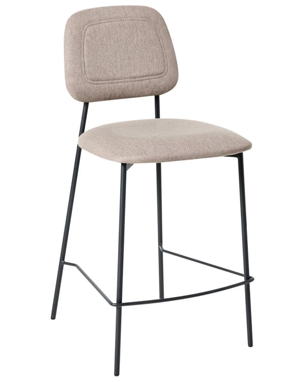 Sett med 2 Barstoler Taupe Imitert Lin Svart Jernramme Benkehøyde Sete Spisestuemøbler Moderne Design