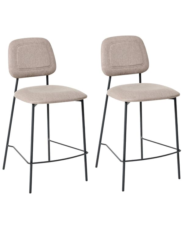 Sett med 2 Barstoler Taupe Imitert Lin Svart Jernramme Benkehøyde Sete Spisestuemøbler Moderne Design