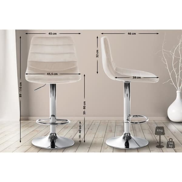 Lex Velvet Barpall Metal Base Justerbar Höjdsvirvel, Cream-Chrome