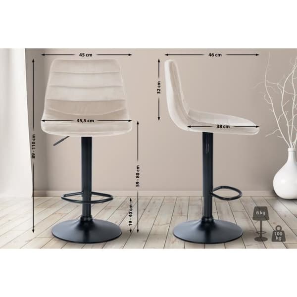 Lex Velvet Barpall Metal Base Justerbar Höjdsväng, Gräddsvart
