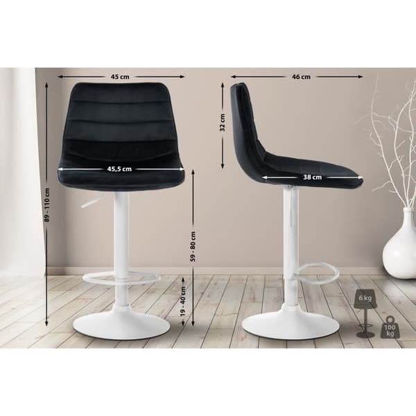Lex Barpall i Velvet Metal Base Justerbar höjdled, Svart-Vit