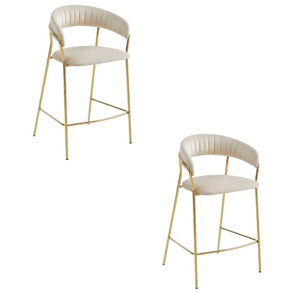 BADIA pall - beige sammet / guldfärgade ben x 2