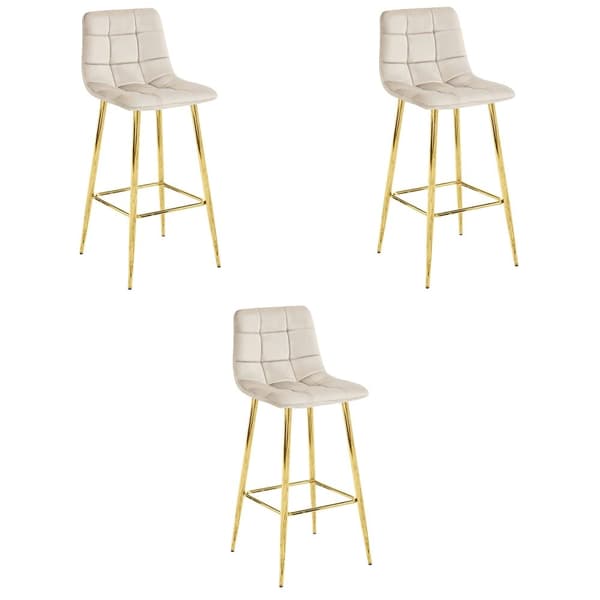 ARCETO pall - beige sammet / GULDfärgade ben x 3