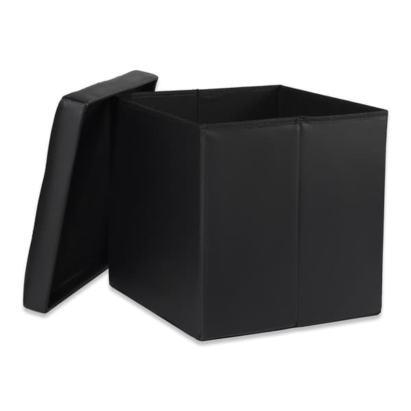 Hopfällbar puff L med knappar - 38x38x38cm, svart eko-läder
