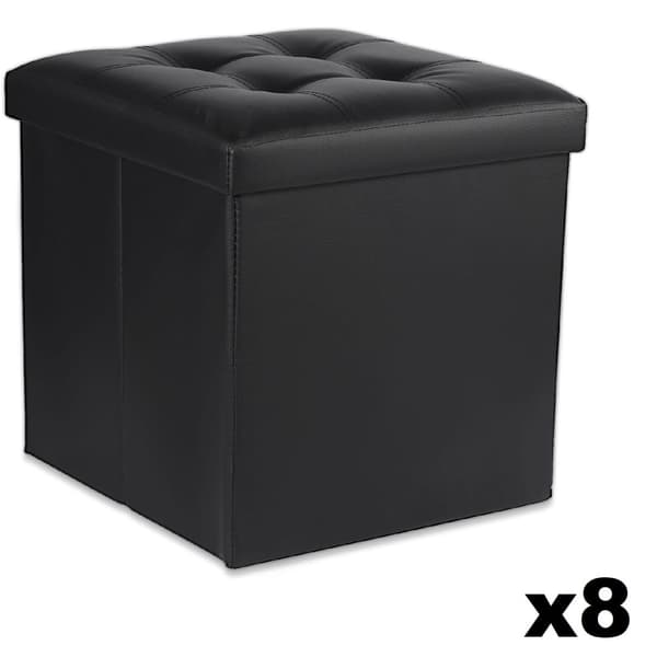 Hopfällbar puff L med knappar - 38x38x38cm svart eko-läder x 8