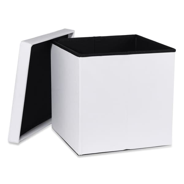 Hopfällbar puff L med knappar - 38x38x38cm vitt eko-läder x 8