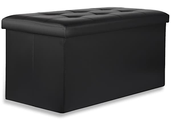 XXL hopfällbar puff med knappar - 80x40x40cm svart eko-läder