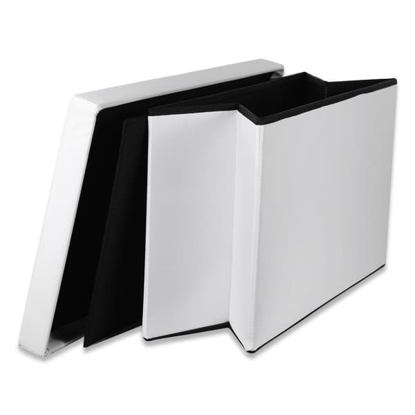 XXL hopfällbar puff med knappar - 80x40x40cm vit eko-läder