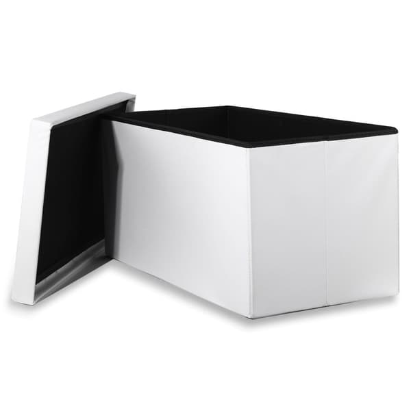 XXL hopfällbar puff med knappar - 80x40x40cm vit eko-läder