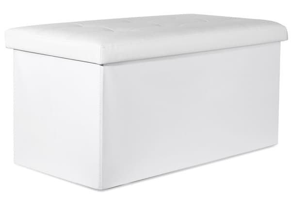 XXL hopfällbar puff med knappar - 80x40x40cm vit eko-läder