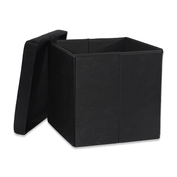 Hopfällbar puff L med knappar - 38x38x38cm sammet svart x 8