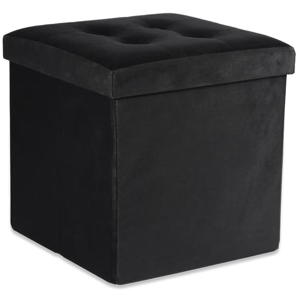 Hopfällbar puff L med knappar - 38x38x38cm sammet svart x 8