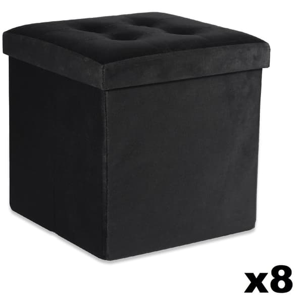 Hopfällbar puff L med knappar - 38x38x38cm sammet svart x 8
