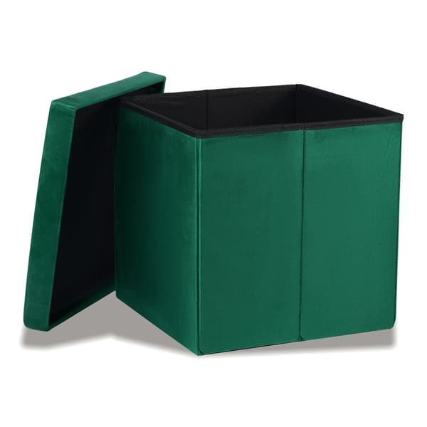 Hopfällbar puff L med knappar - 38x38x38cm sammetgrön