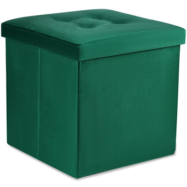 Hopfällbar puff L med knappar - 38x38x38cm sammetgrön