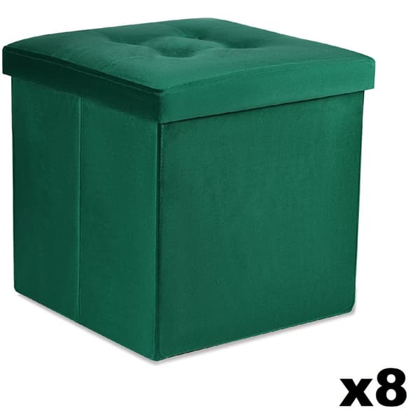 Hopfällbar puff L med knappar - 38x38x38cm sammet grön x 8
