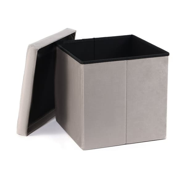 Hopfällbar puff L med knappar - 38x38x38cm beige sammet