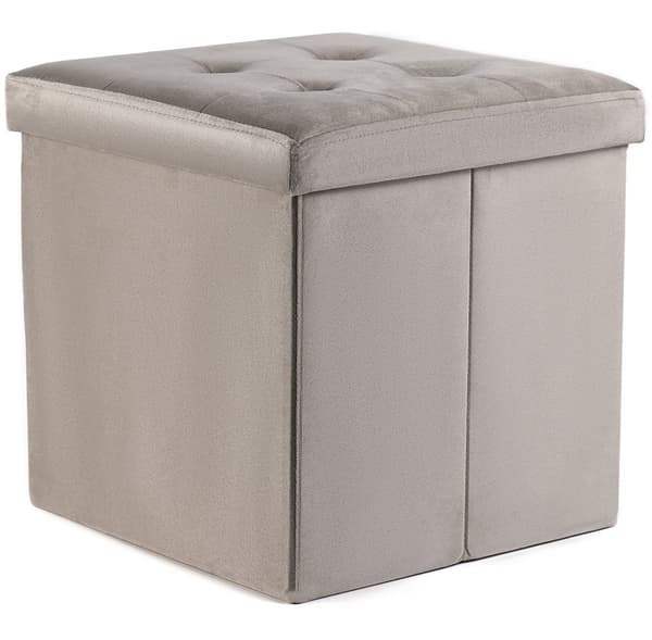 Hopfällbar puff L med knappar - 38x38x38cm beige sammet