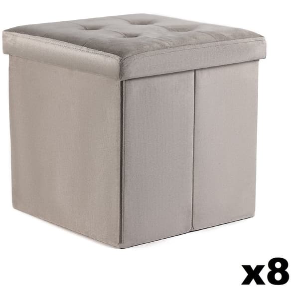 Hopfällbar puff L med knappar - 38x38x38cm beige sammet x 8
