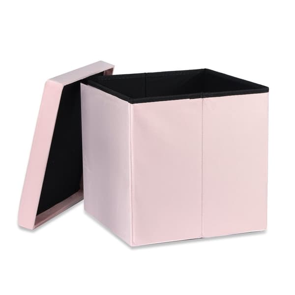 Hopfällbar puff L med knappar - 38x38x38cm sammet rosa x 8