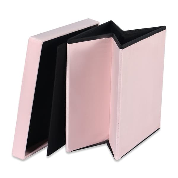 Hopfällbar puff L med knappar - 38x38x38cm sammet rosa x 8