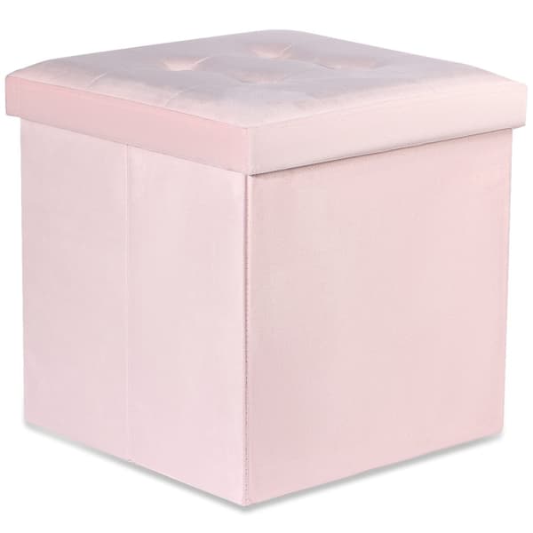Hopfällbar puff L med knappar - 38x38x38cm sammet rosa x 8