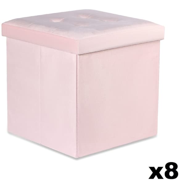 Hopfällbar puff L med knappar - 38x38x38cm sammet rosa x 8