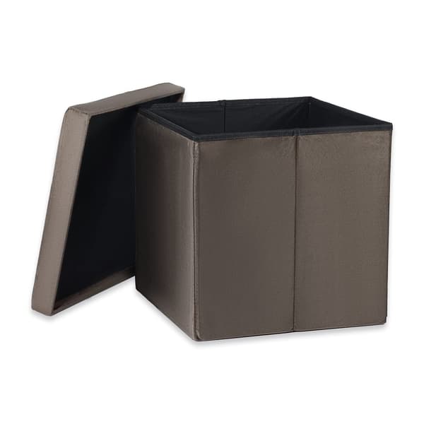 Hopfällbar puff L med knappar - 38x38x38cm sammet brun x 8
