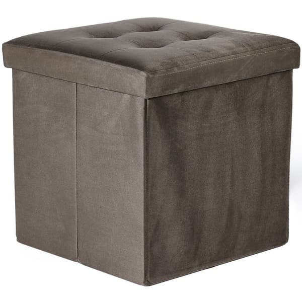Hopfällbar puff L med knappar - 38x38x38cm sammet brun x 8