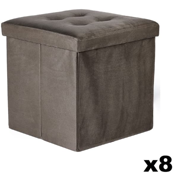 Hopfällbar puff L med knappar - 38x38x38cm sammet brun x 8