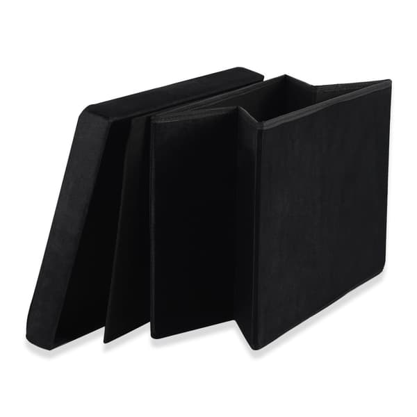 Hopfällbar puff XL med knappar - 60x38x38cm sammet svart