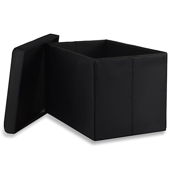 Hopfällbar puff XL med knappar - 60x38x38cm sammet svart