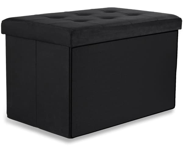 Hopfällbar puff XL med knappar - 60x38x38cm sammet svart