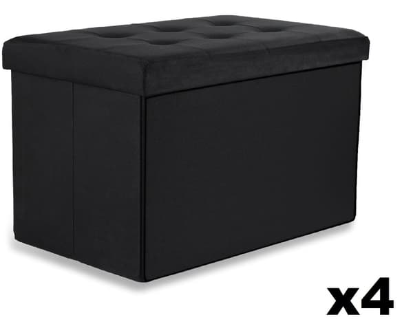 Hopfällbar puff XL med knappar - 60x38x38cm sammet svart x 4